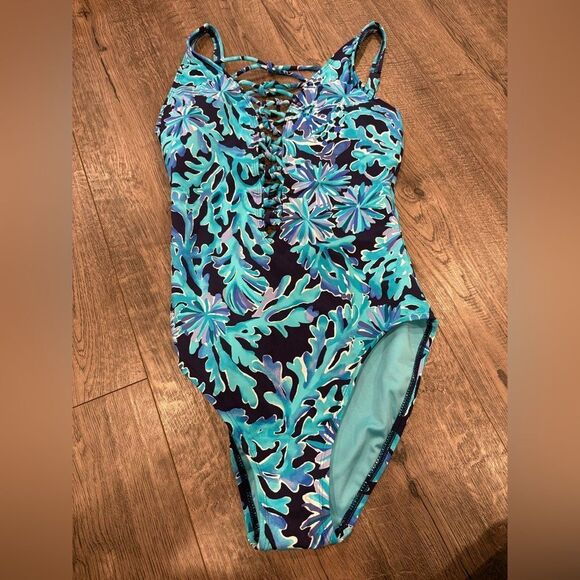 Lilly Pulitzer Blue Floral One Piece Swimsuit - Picture 2 of 7